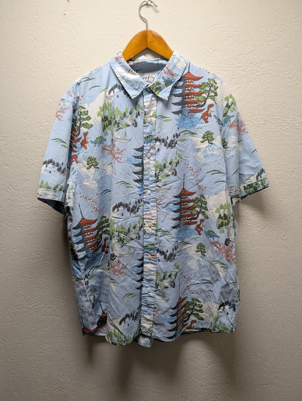 Firefly Lootwear Japanese Dinosaur Short Sleeve Button Down Shirt-Men's Size 2XL